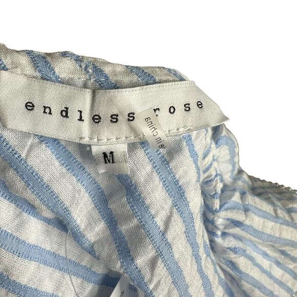 ENDLESS ROSE Blue White Striped One Shoulder Top Ruffle trim Women's Size Medium - Picture 9 of 9